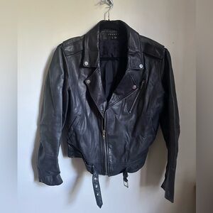 Theory Navy Moto Leather Jacket